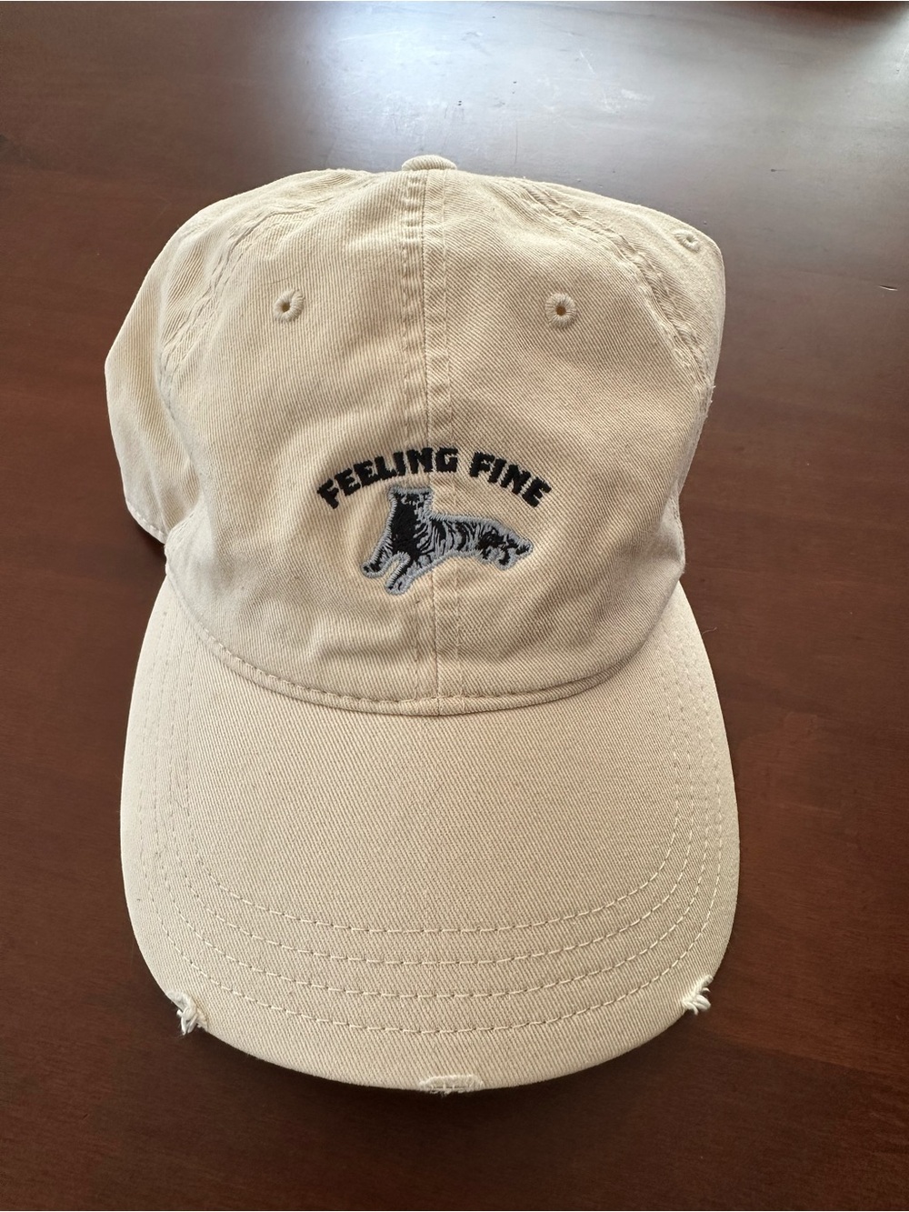 aerie Beige 'Feeling Fine' Embroidered Cap with Tiger Motif
